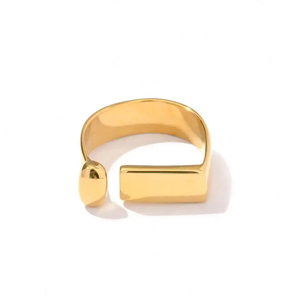Wholesale 18k Gold Ring Square Design Stainless Steel Opening Exclamation Mark Popular Finger Ring For Woman