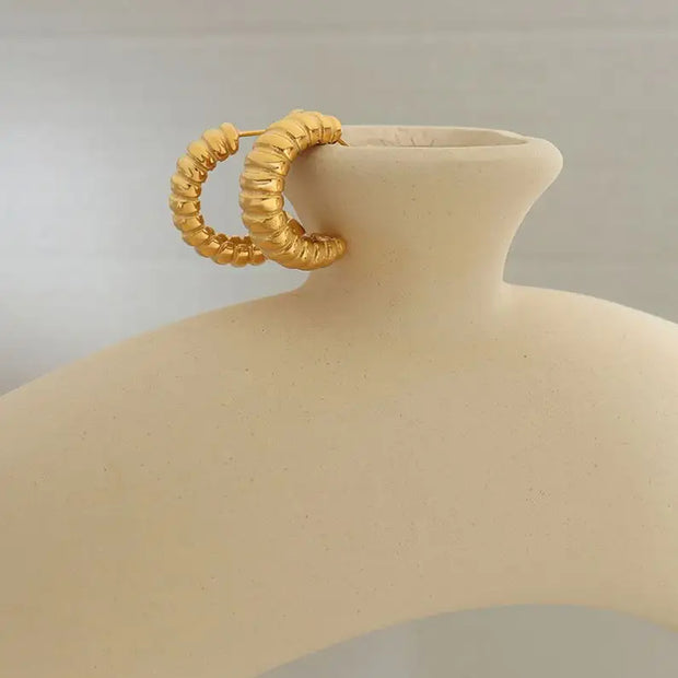 Trendy 18k Gold Plated Stainless Steel Chunky Jewelry Gift Fashion Spiral Cc Shaped Earrings For Women