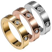 Wholesale 6 Diamonds designer Ring Jewelry silver gold 18K Rose Gold Love Titanium Steel Zircon engagement wedding couple Ring