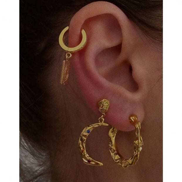 Tiny Crescent Lady Gift Moon Stud Earrings Gold Stainless Steel Boho Jewelry Cubic Shiny Zircon Earrings
