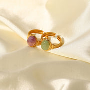 18K Gold Plated Stainless Steel round Natural Green Purple Stone Adjustable Rings for Women