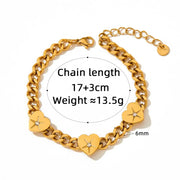 Tarnish Free Stainless Steel Pvd 18k Gold Plating Cuban Link Chain Bracelet Zircon Diamond Heart Charm Bracelets Women
