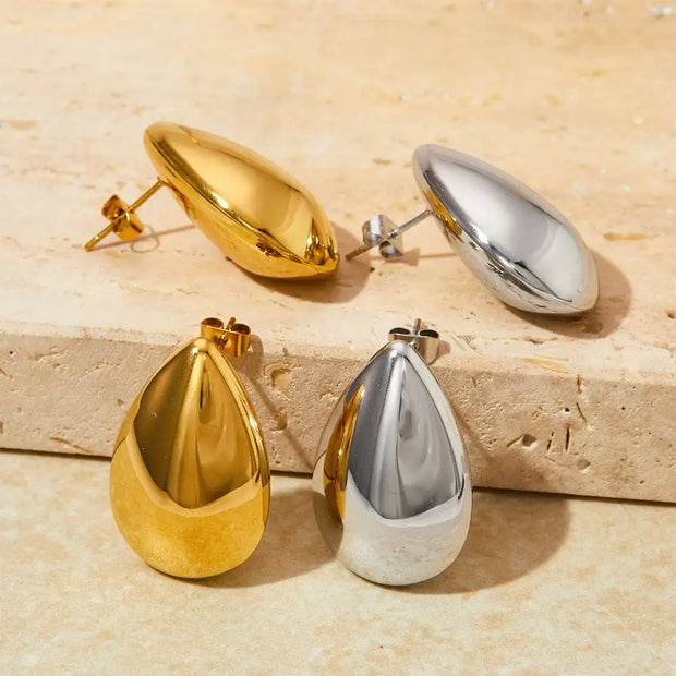 Trendy Jewelry Wholesale Smooth Metal Teardrop Shaped Gold Plated Hollow Earrings Stainless Steel Water Drop Stud Earrings Women