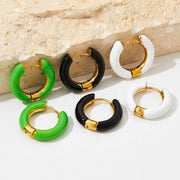 Wholesale Colorful Enamel Huggie Earrings Hypoallergenic Circle Ear Cuff Gold Plated Stainless Steel Enamel Hoop Earrings