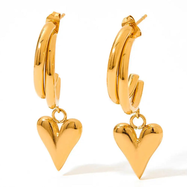 18k Gold Plated Custom Earrings Stainless Steel Fashion Jewelry Heart Stud Earrings For Women