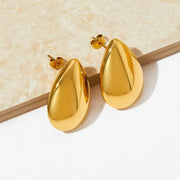 Trendy Jewelry Wholesale Smooth Metal Teardrop Shaped Gold Plated Hollow Earrings Stainless Steel Water Drop Stud Earrings Women