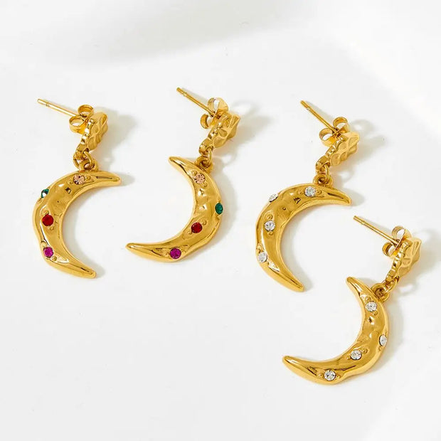 Tiny Crescent Lady Gift Moon Stud Earrings Gold Stainless Steel Boho Jewelry Cubic Shiny Zircon Earrings