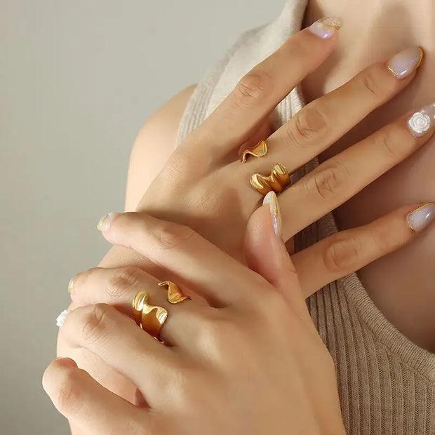 Trendy 18k Gold Plated Jewelry Gift Stainless Steel Geometric Index Finger Chunky Opening Rings For Women