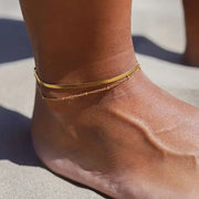 Wholesale Snake Chain Anklet 18k Gold Plated Stainless Steel Multilayer Ladies Anklet