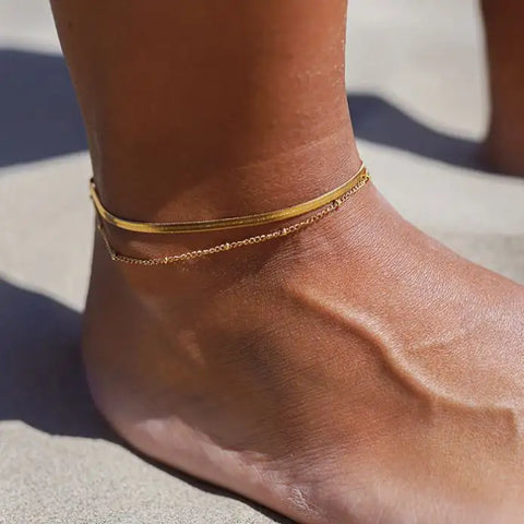 Wholesale Snake Chain Anklet 18k Gold Plated Stainless Steel Multilayer Ladies Anklet