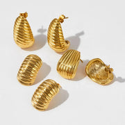 Trend Fashion Jewelry Shell Shape Spiral Textured Earrings Stainless Steel Croissant Chunky Stud Earrings