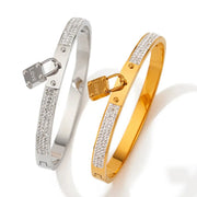 Waterproof 18k Gold Plated Titanium Steel Love Lock  Zircon Splicing Bracelet Bangle Girls