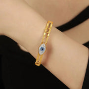 Tarnish Free Waterproof Acier Inoxydable Stainless Steel 18K Gold Plated Eyes Zircon Women Bracelets Bangle