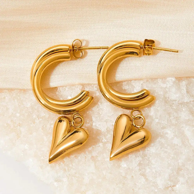 18k Gold Plated Custom Earrings Stainless Steel Fashion Jewelry Heart Stud Earrings For Women