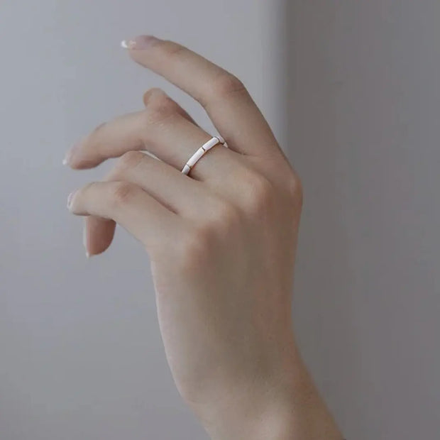 White Enamel Stainless Steel Bamboo Finger Ring Women Minimalist Stylish 18K PVD Stainless Steel Waterproof Rings