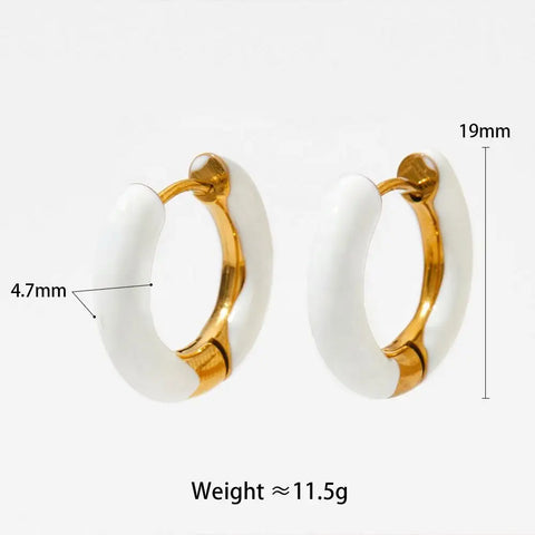 Wholesale Colorful Enamel Huggie Earrings Hypoallergenic Circle Ear Cuff Gold Plated Stainless Steel Enamel Hoop Earrings