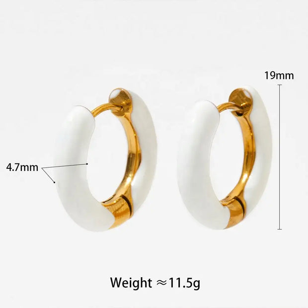 Wholesale Colorful Enamel Huggie Earrings Hypoallergenic Circle Ear Cuff Gold Plated Stainless Steel Enamel Hoop Earrings