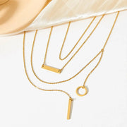 Wholesale Custom Fashion Stainless Steel Geometric Round Plate Long Stack Necklace Temperament Multi-layer Necklace