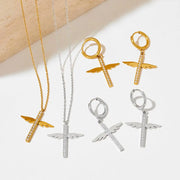 Unique Cross Angel wings Micro Insert CZ Pendant Drop Earring Stainless Steel Zircon  Hoop Earrings Women