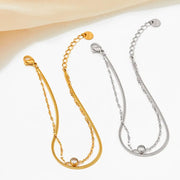 Trendy Metal Gold Jewelry Girlfriend Gift Stainless Steel Round Zircon Layered Bracelets For Women
