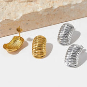 Trend Fashion Jewelry Shell Shape Spiral Textured Earrings Stainless Steel Croissant Chunky Stud Earrings