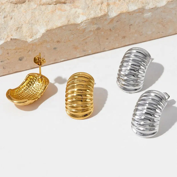Trend Fashion Jewelry Shell Shape Spiral Textured Earrings Stainless Steel Croissant Chunky Stud Earrings