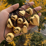 Vintage Big Puffy Heart Drop Star Sphere Shapes Hollow Pendant Black Leather Cord Chain Choker Necklace Adjustable for Women