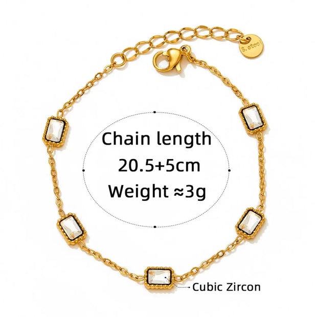 Women's Jewelry Wholesale Custom 18k Gold Plated Stainless Steel Chain Link Green Aaa Cubic Zircon Stone Anklet