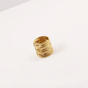Waterproof 18K Plain Gold Individuality Double Circle Linked Rings Stainless Steel Multi Layer Interlocking Ring Jewelry