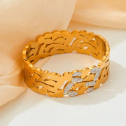 Waterproof PVD Gold Plated Bracelet 20MM Width Woman Rhinestone Hollow Bangle