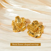Vintage Metal Flower Shape Stud Earrings Gold Plated Stainless Steel Flower Earrings Women 2024 Jewelry