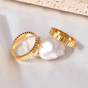 Water Proof 316L stainless steel PVD gold plating gear stripe wavy knuckle stackage ring