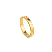 Water Proof 316L stainless steel PVD gold plating gear stripe wavy knuckle stackage ring