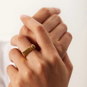 Wholesale 18k Gold Ring Square Design Stainless Steel Opening Exclamation Mark Popular Finger Ring For Woman