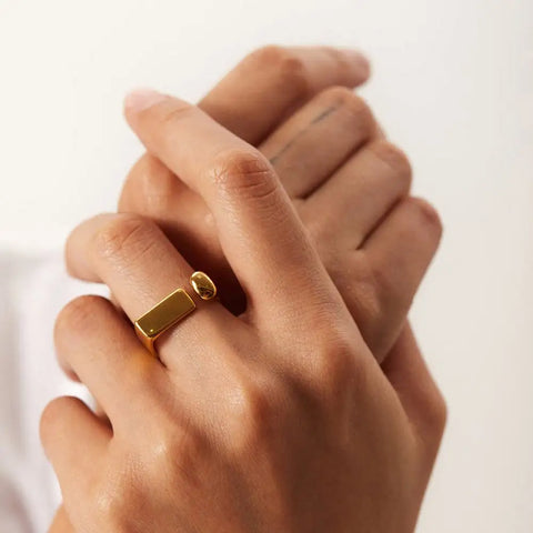 Wholesale 18k Gold Ring Square Design Stainless Steel Opening Exclamation Mark Popular Finger Ring For Woman