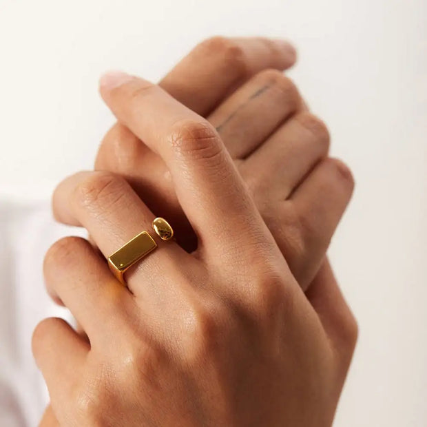 Wholesale 18k Gold Ring Square Design Stainless Steel Opening Exclamation Mark Popular Finger Ring For Woman