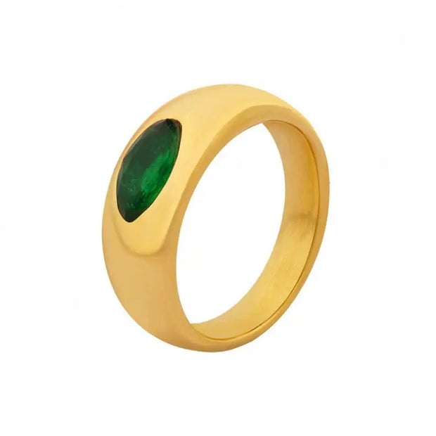 Vintage No Fade Inlaid Cz Diamond Rings 18k Gold Plated Stainless Steel Emerald Zircon Ring For Ladies
