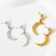 Tiny Crescent Lady Gift Moon Stud Earrings Gold Stainless Steel Boho Jewelry Cubic Shiny Zircon Earrings