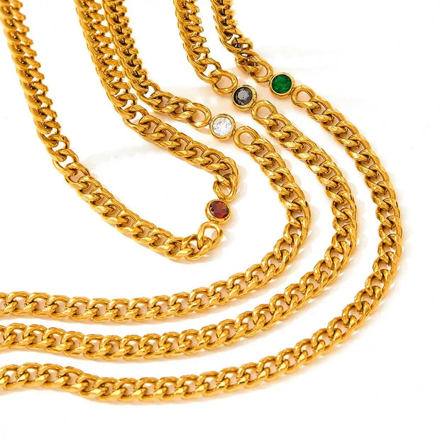 18k Gold Jewelry Cuban Chain Zircon Necklace Luxury Stainless Steel Necklace Jewelry For Women Tarnish Free Necklace