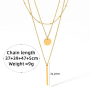 Wholesale Custom Fashion Stainless Steel Geometric Round Plate Long Stack Necklace Temperament Multi-layer Necklace