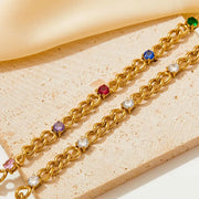 Women Jewelry Gold Plated Curb Chain Women Bracelet Waterproof Jewelry 18k Gold Cz Stone Charm Chain Bracelet
