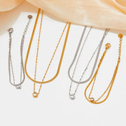 Trendy Metal Gold Jewelry Girlfriend Gift Stainless Steel Round Zircon Layered Bracelets For Women
