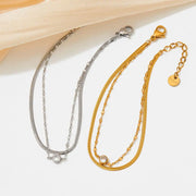 Trendy Metal Gold Jewelry Girlfriend Gift Stainless Steel Round Zircon Layered Bracelets For Women