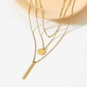 Wholesale Custom Fashion Stainless Steel Geometric Round Plate Long Stack Necklace Temperament Multi-layer Necklace