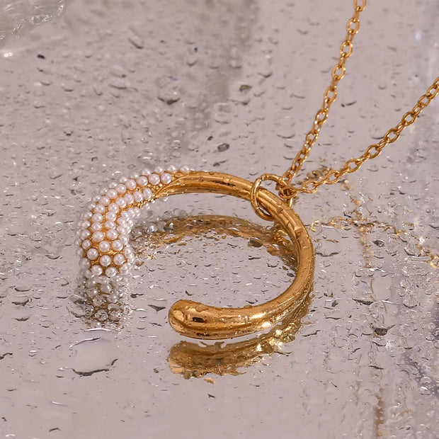 2024 Jewelry Pearl Moon Necklace 18K Gold Plated Jewelry Stainless Steel Pendant Necklace Women Jewelry