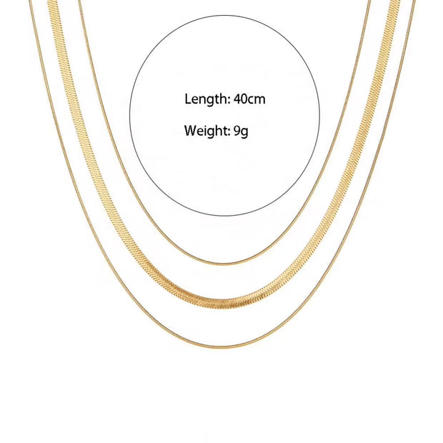 18K Gold Plated Three Layers Snake Chain Necklace Tarnish Free 316L Stainless Steel Choker Necklace
