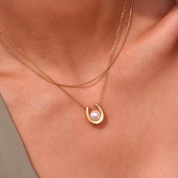 2024 Jewelry Trends Imitation Pearl Pendant Necklace 18K Gold Plated Stainless Steel Jewelry