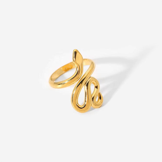 18K Gold Plated Stainless Steel Snake Dainty Design Trendy High Polished Adjustable Rings Hip Hop