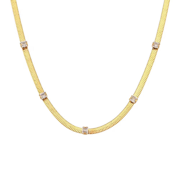 18K Gold Plated Stainless Steel Snake Chain Necklace Zircon Charm Choker Necklace
