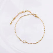 18K PVD Gold Plated Waterproof Stainless Steel Paper Clip Chain round Zirconia Bracelet for Women Wholesale Jewelry